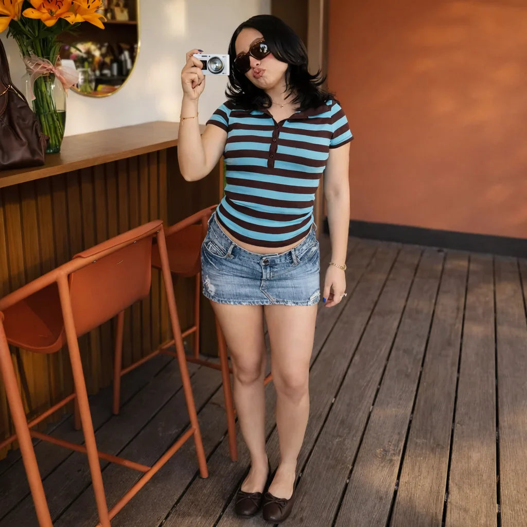 Eloise Coastline Striped Polo Top