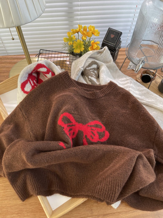 Red Bowknot Knitted Sweater