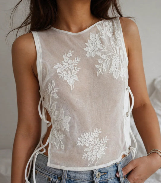 Alabaster Floral Sheer Top