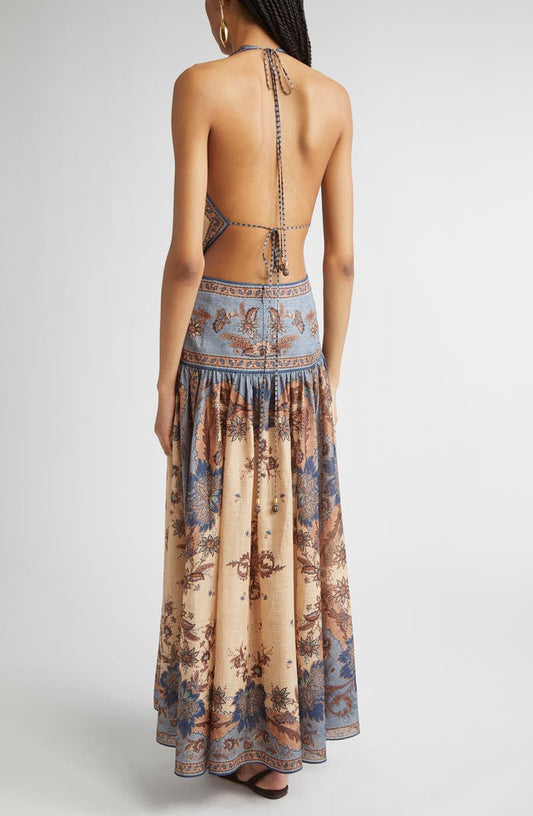 Ascension Paisley Floral Halter Neck Maxi Dress