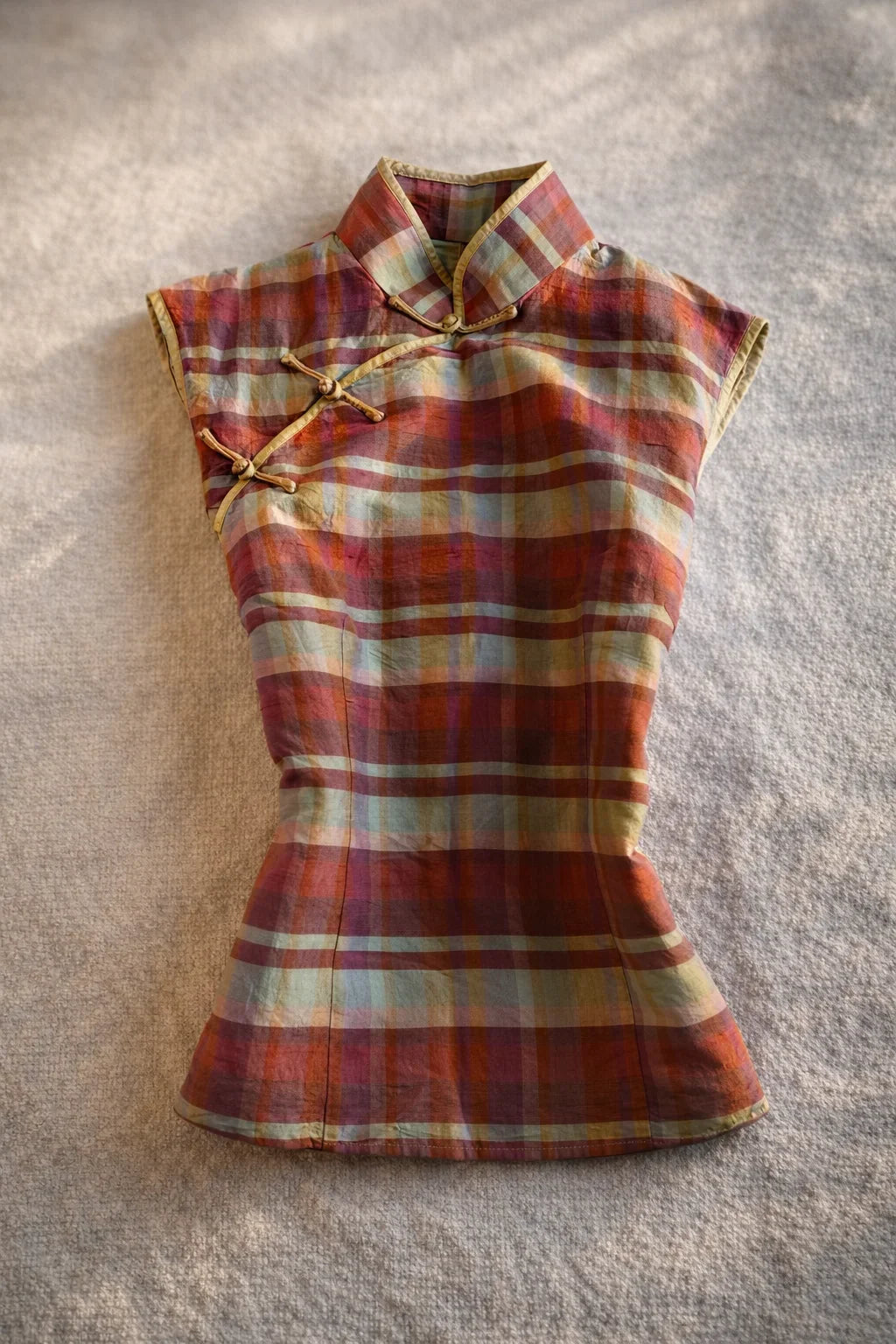 Crimson Jade Cheongsam Plaid Blouse