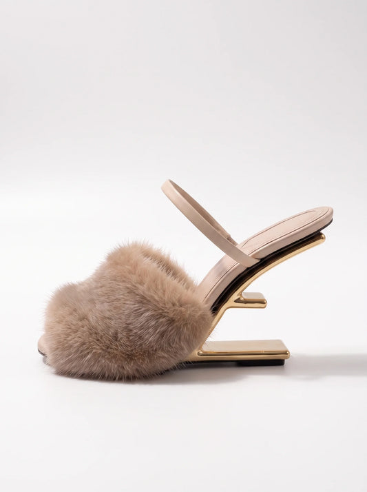 F-Shaped Fur Heels