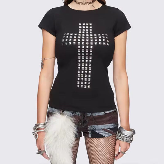 Fitted Cross Studded Tee