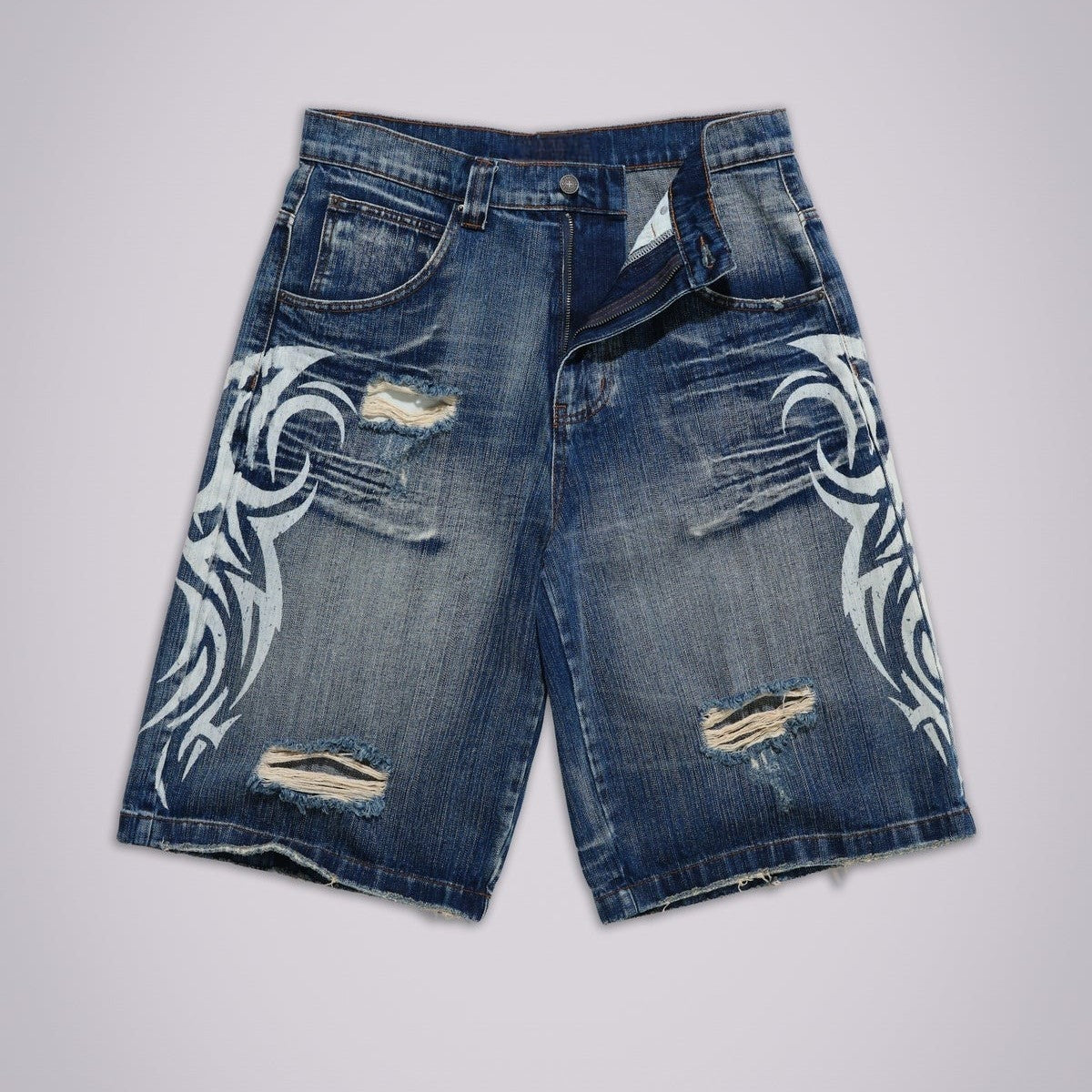 Flame Graffiti Denim Jorts