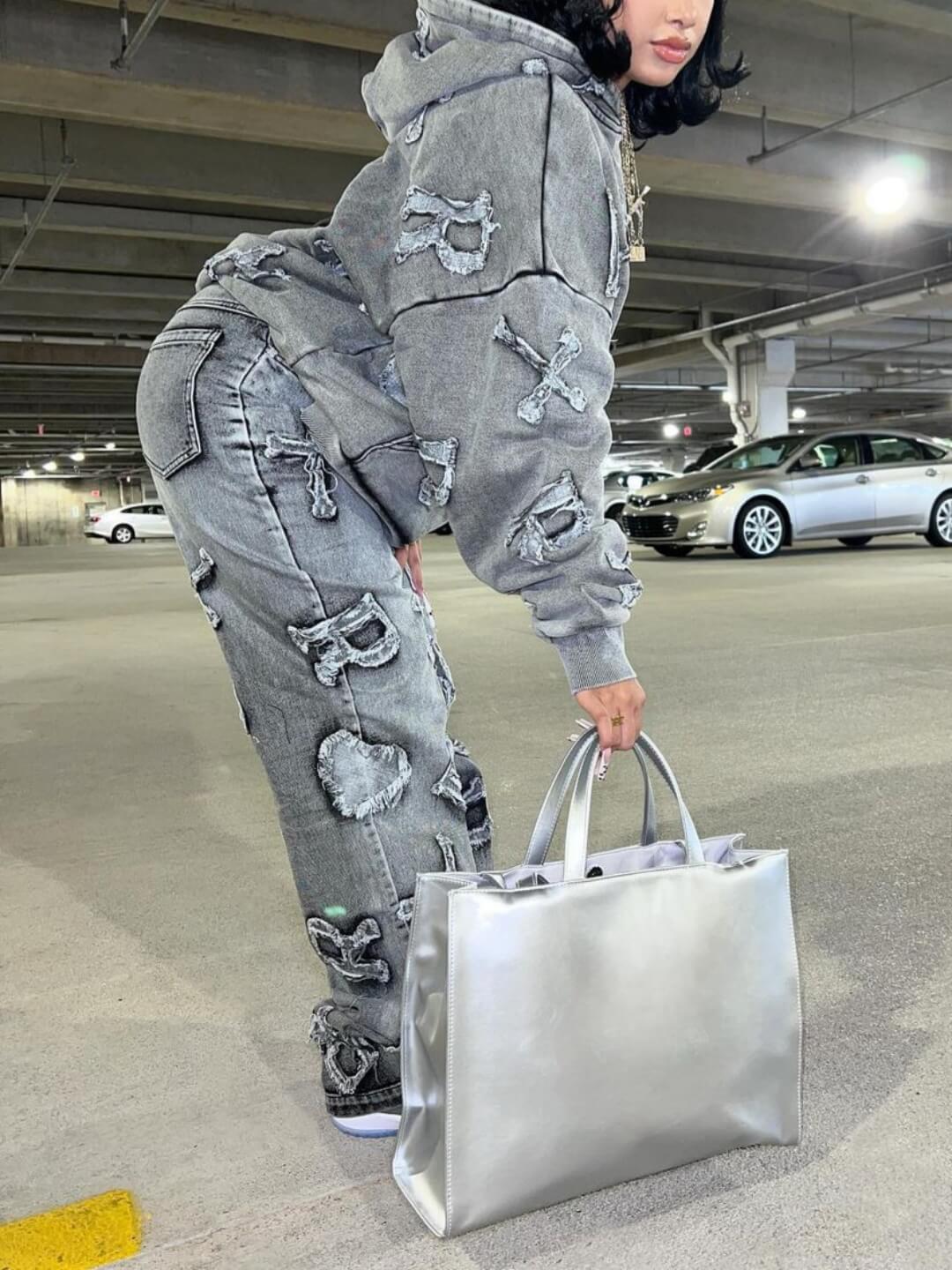 Frayed Cross & Letter Patch Hoodie