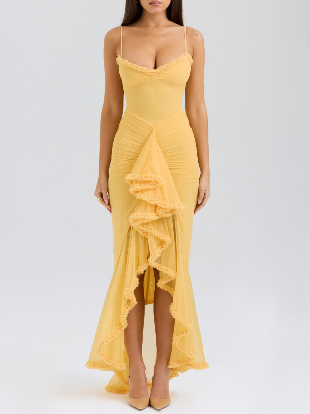 House of CB Gabbi Apricot Ruffled Front Dress – Luxandluxy House of CB Gabbi Apricot Ruffled Front Dress – Luxandluxy