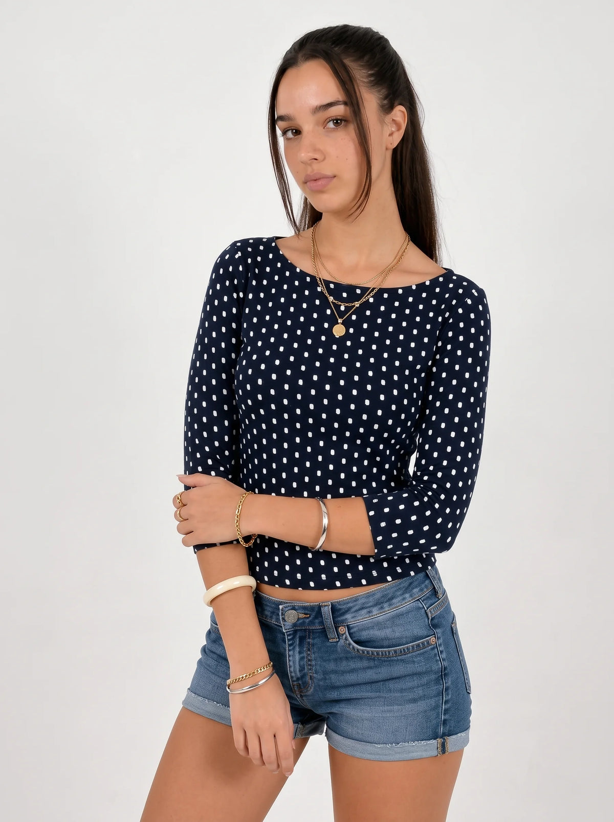 Mid Sleeve Polka Dot Blouse