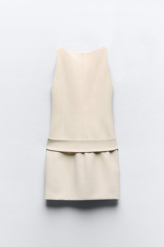 Ivory Belted Button Mini Dress