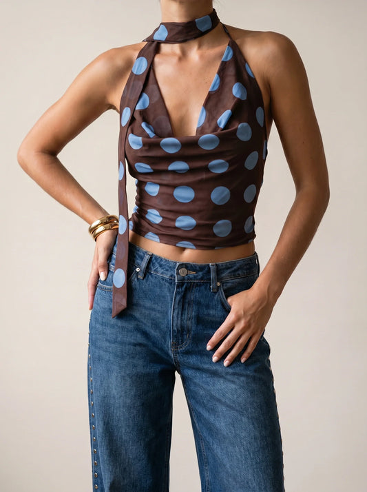 Jojo Polka Sheer Halter Top