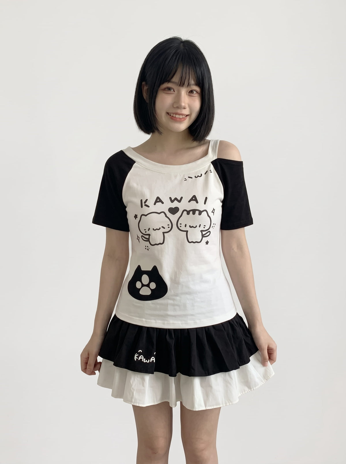 “Kawai” Twin Cats Skirt Set