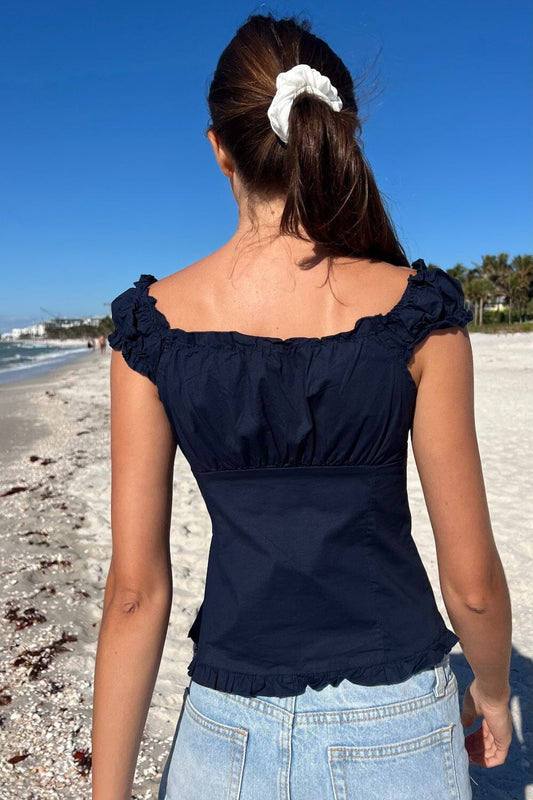 Lily Solid Button Frill Top