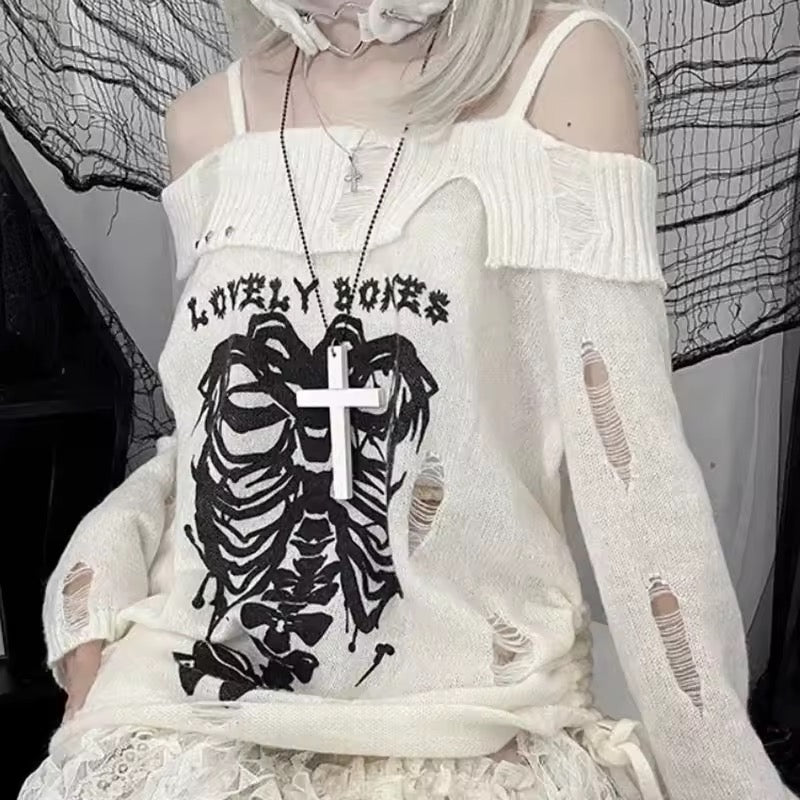 “Lovely Bones” Off Shoulder Sweater