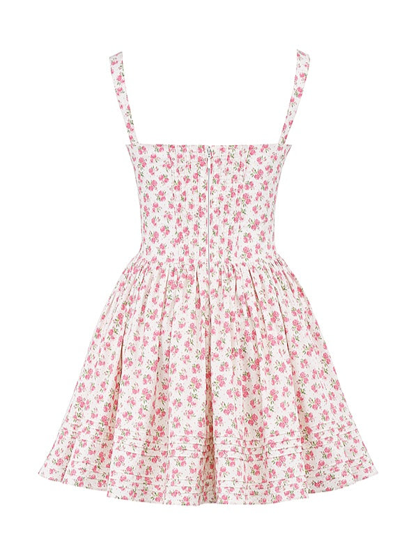Natassia White Rosebud Print Cotton Mini Dress