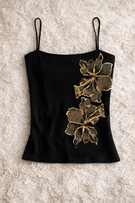 Obsidian Hibiscus Embellished Camisole