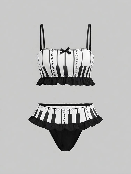 Piano Keys Ruffle Bikini Set