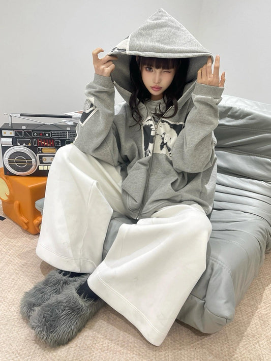 Punk Print Applique Hoodie