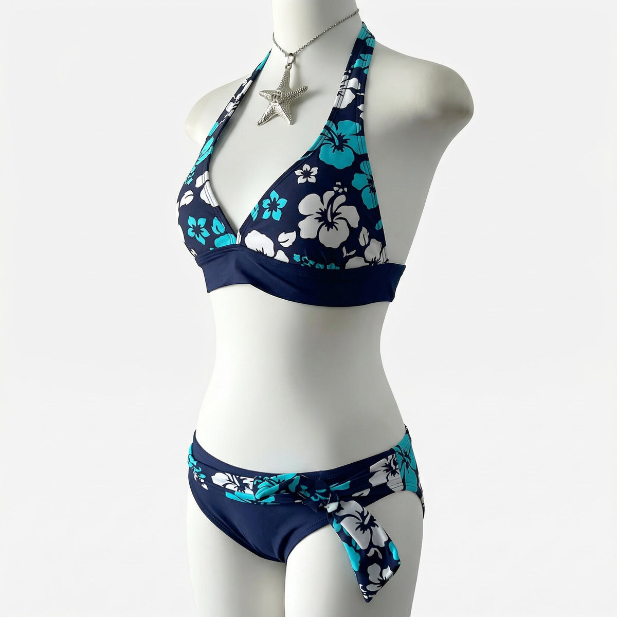 Swimmer Girl Hibiscus Halter Bikini Set