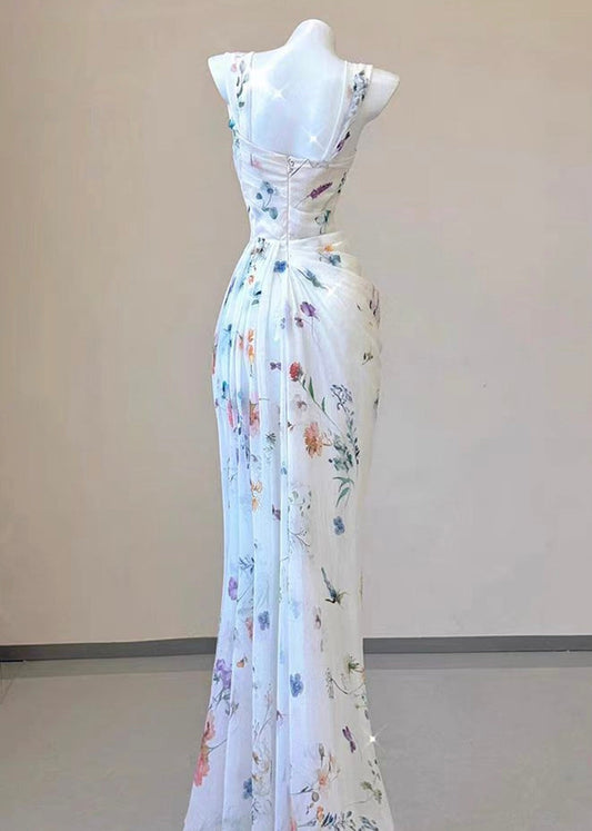 Water Flower Draped Maxi Dress