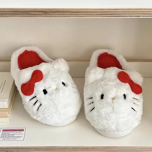 White Hello Kitty Plush Slippers