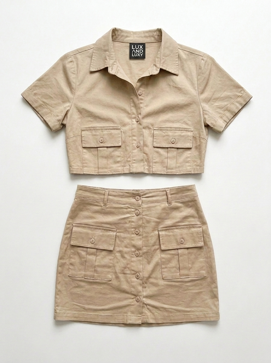 Double Pocket Cargo 2pcs Mini Skirt Set