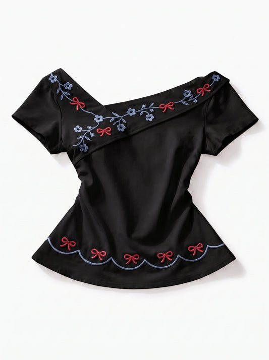 Rosy Bow Bardot Blouse