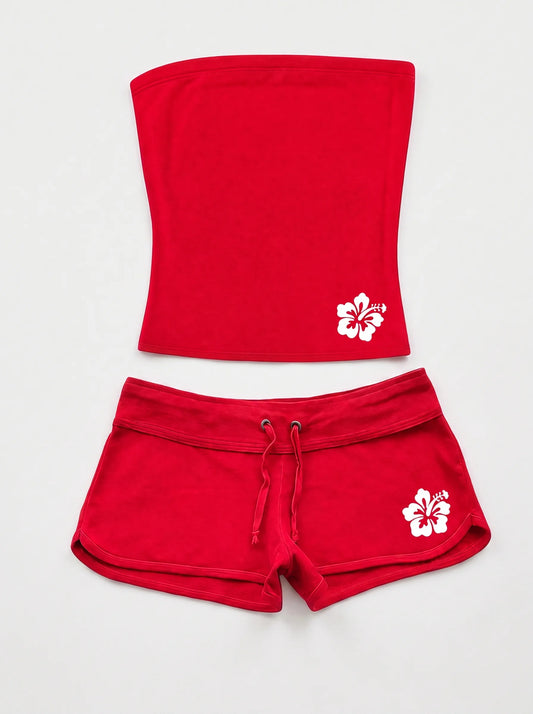 Beach Girl Hibiscus Tube Top & Short Set