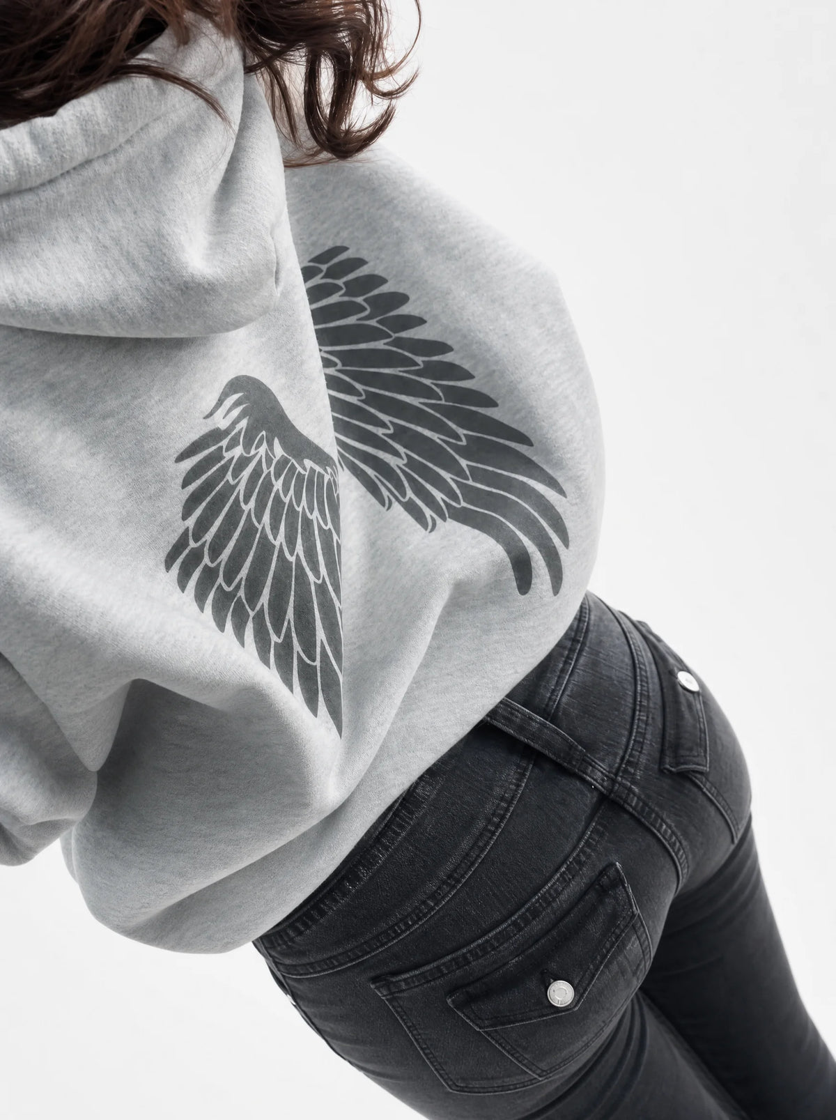 Grey Angel Wings Graphic Hoodie
