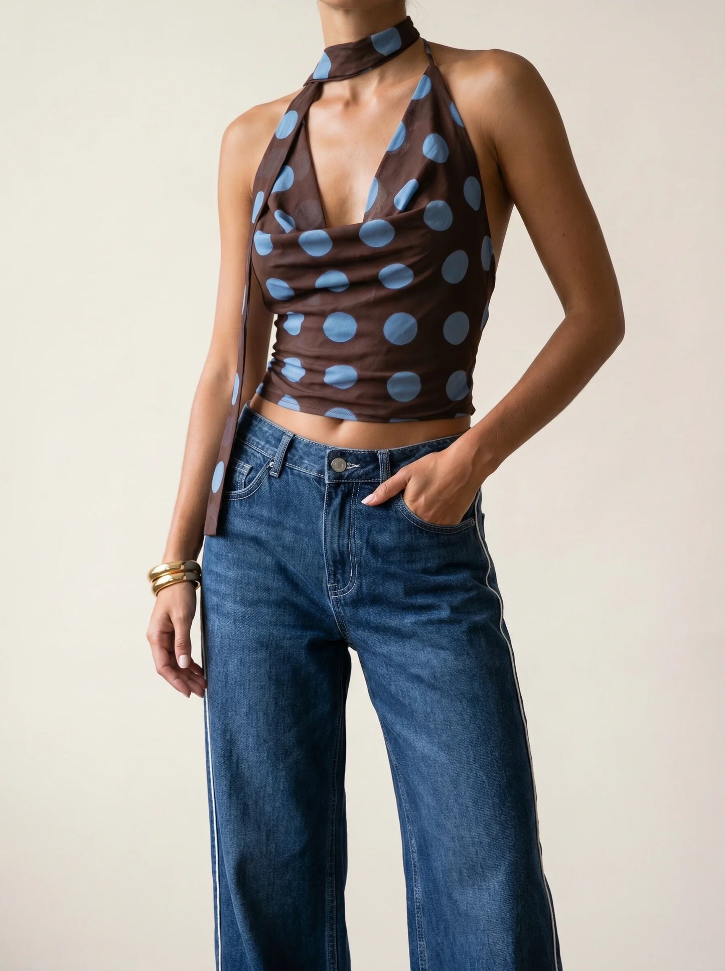 Jojo Polka Sheer Halter Top
