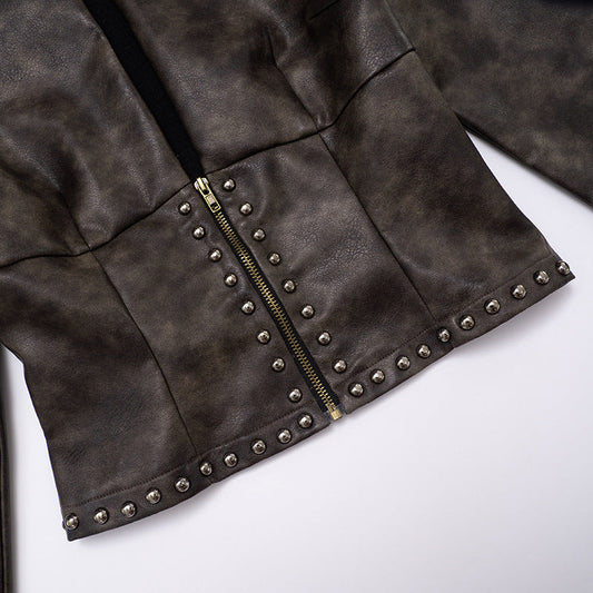 Rebel Studded Leather Crop Jacket