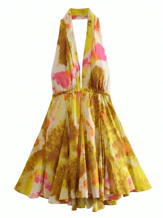 Multicoloured Short Printed Dress