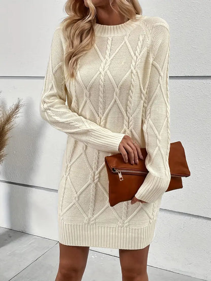 Casual Crewneck Solid Color Knit Sweater Dress