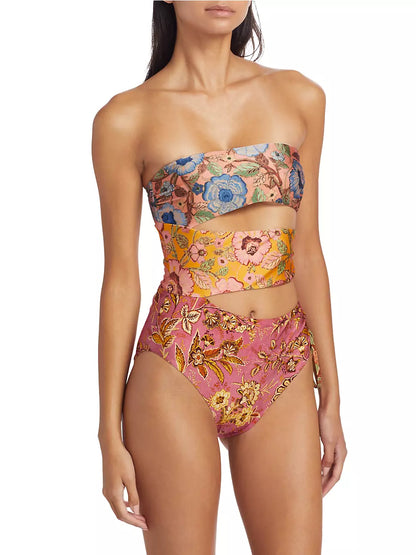 Junie Strapless Cutout Floral-Print Swimsuit