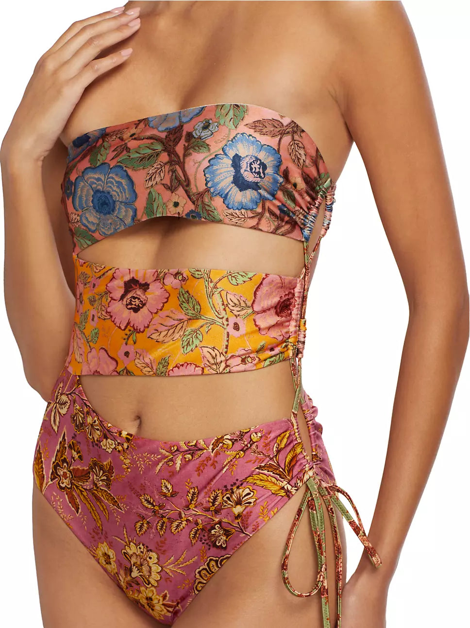 Junie Strapless Cutout Floral-Print Swimsuit