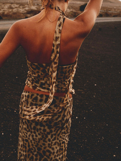 Leopard Print Mesh Halter Tube Top