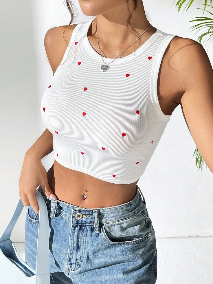 Heart Print Crop Tank Top