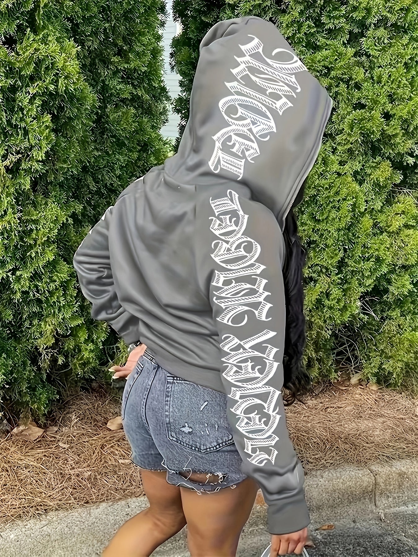 Gothic Letter Zip Up Hoodie