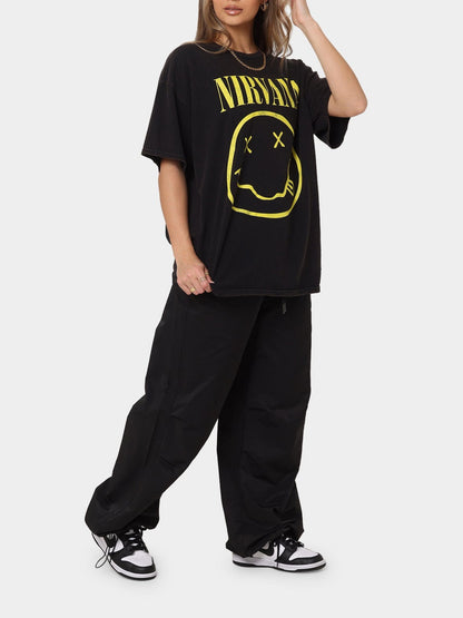 Black 'Nirvana' Smiley Face T-Shirt