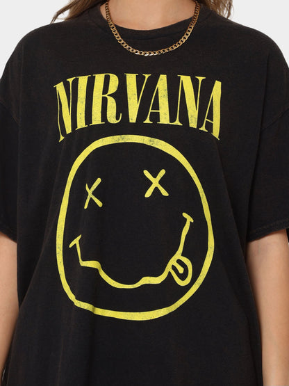 Black 'Nirvana' Smiley Face T-Shirt