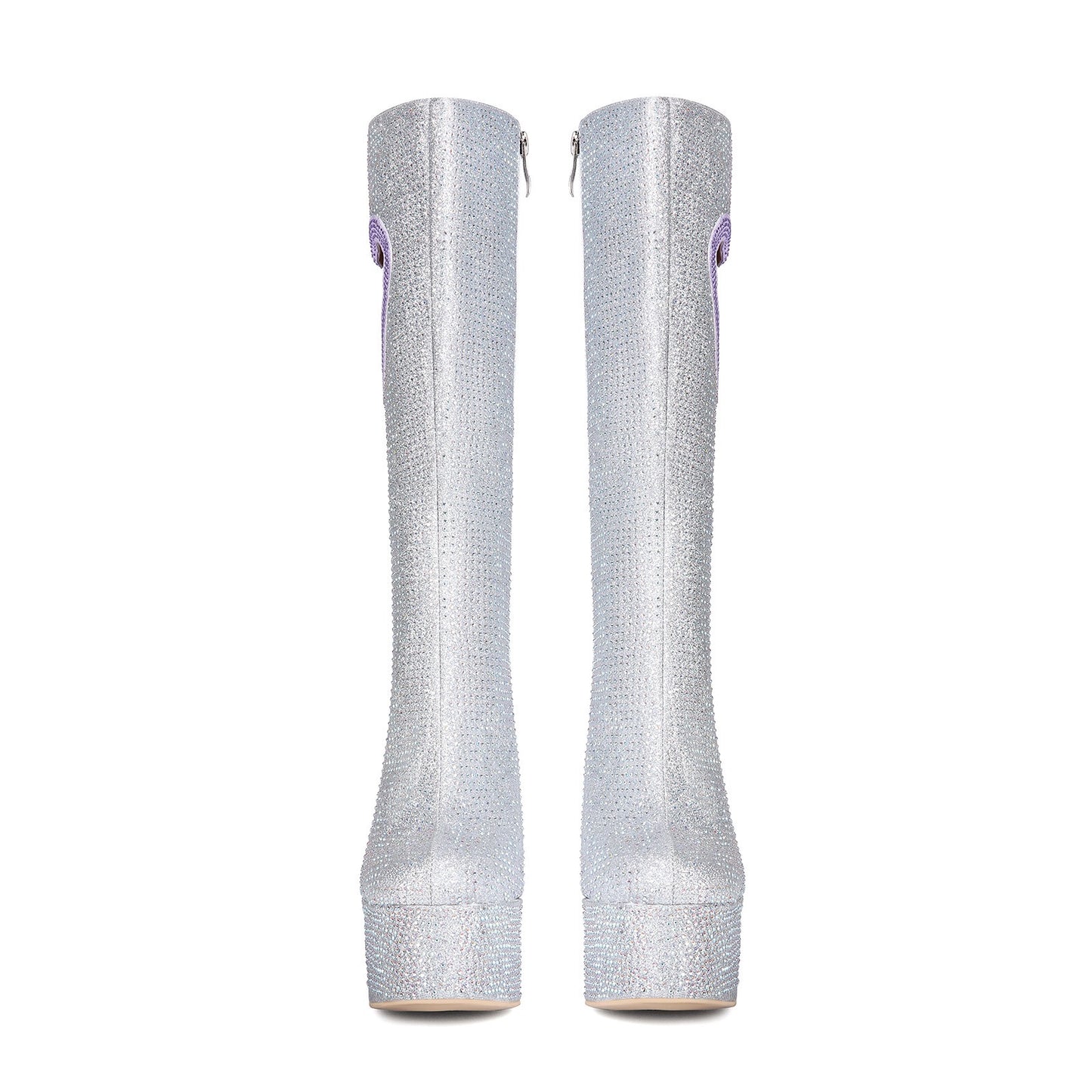 Crystal Studded Heart Cutout Chunky Platform Boots