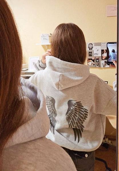 Grey Angel Wings Graphic Hoodie