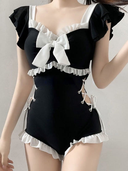 Bow Ruffles Side Ties Swimsuit