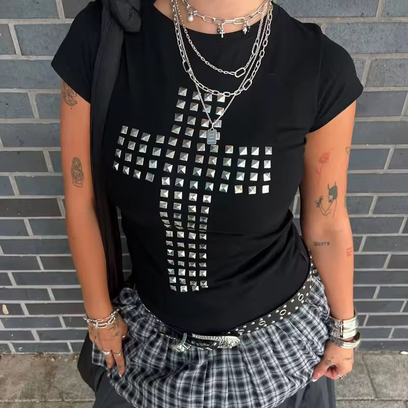 Fitted Cross Studded Tee