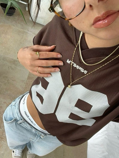 Brown Oversized '96' Jersey T-Shirt