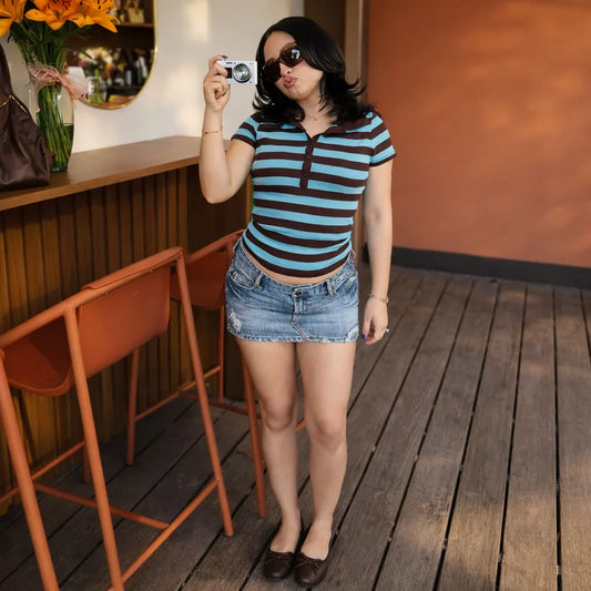 Eloise Coastline Striped Polo Top