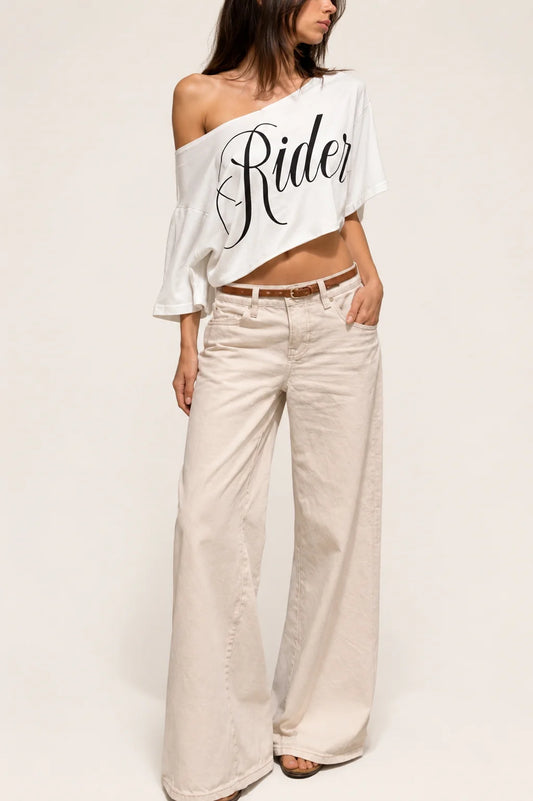 'Rider' Oversized Cropped One-Shoulder Tee
