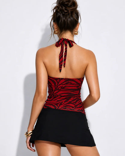 Scarlet Zebra-Print Halter Top