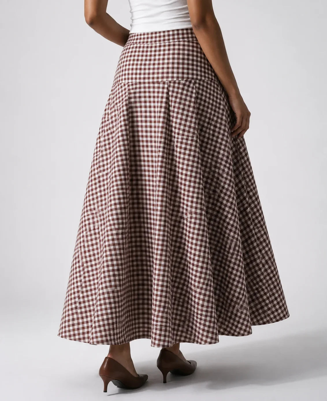 Wenge Gingham Drop Waist Skirt