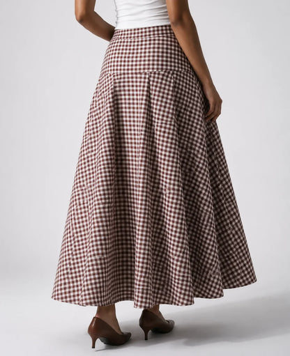 Wenge Gingham Drop Waist Skirt