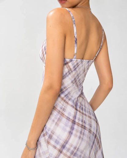 Lavender Plaid Mini Slip Dress