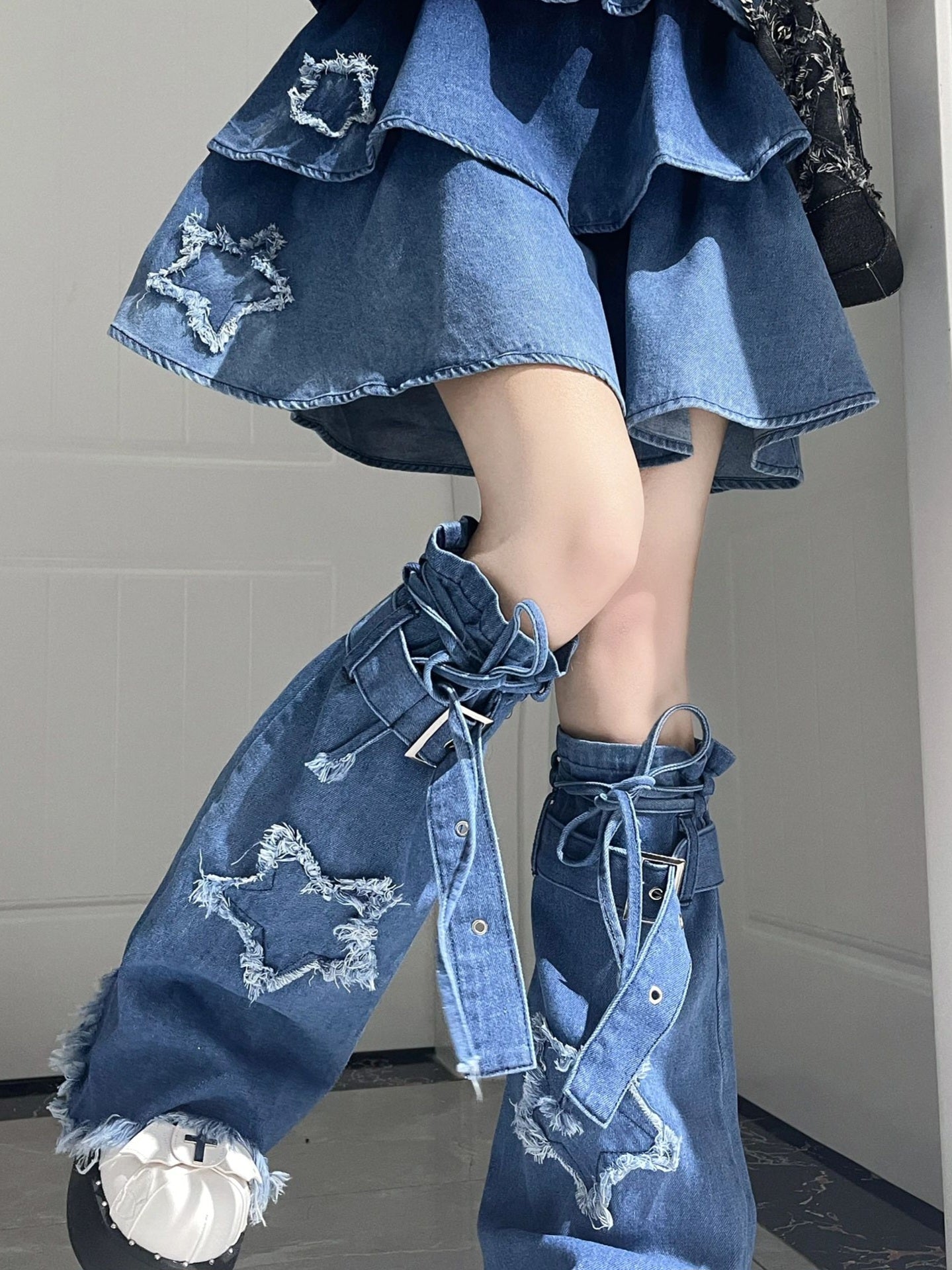 Gradient Wash Star Denim Skirt & Top Set